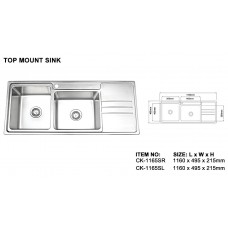 CRESTON CK-1165SL Top Mount Sink Size (1160 x 495 x 215mm)